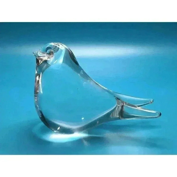 Vintage Mid Century MCM Clear Art Glass Split Tail Bird Paperweight Display - Picture 1 of 16